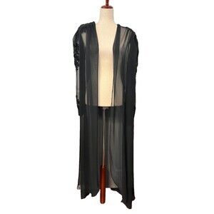NOS Vtg Jonquil Diane Samandi Women's L Sheer Black Robe Beaded Sequins Lingerie